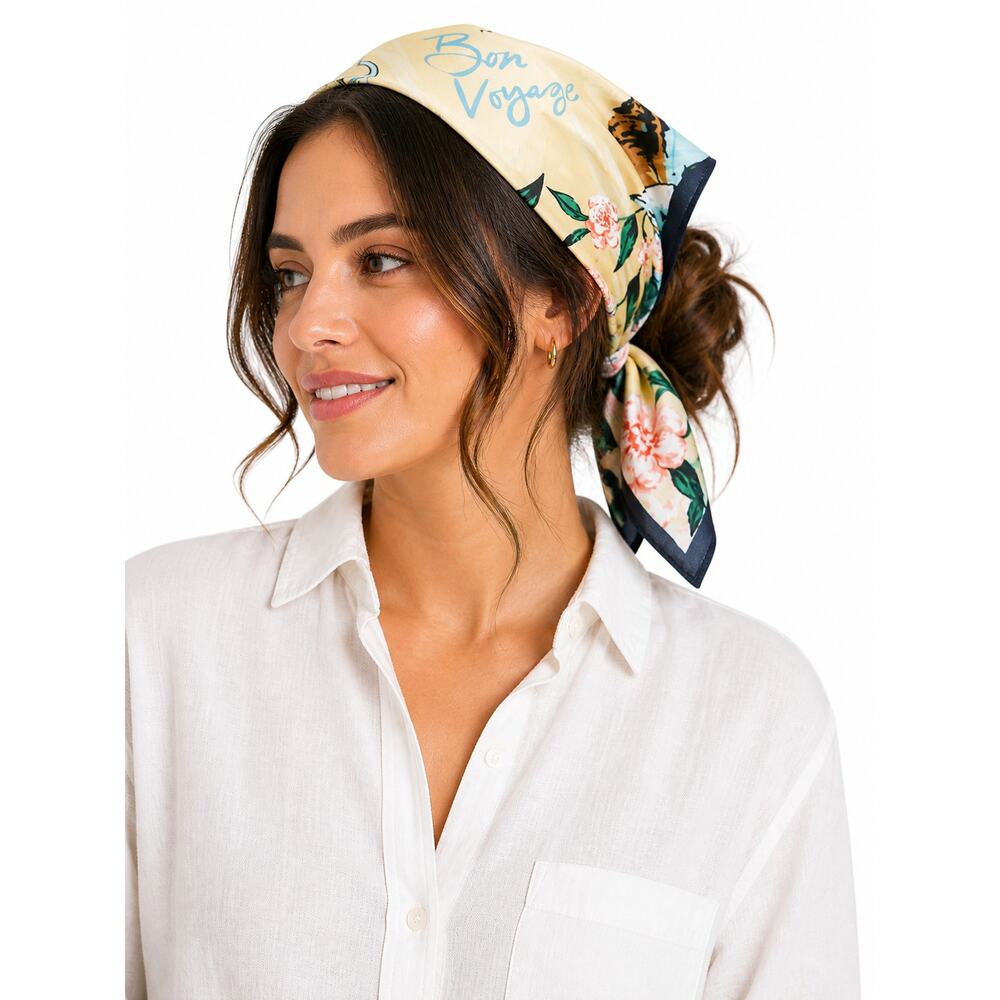 Old Navy Small Square Scarf Floral Tropical Print Neck Tie Lightweight Retro
